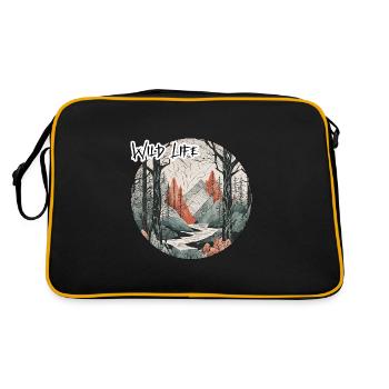 Wald / Fluss / Wild / Life / Fluss / Bäume - Retro Tasche - Schwarz/Gold - Hinten