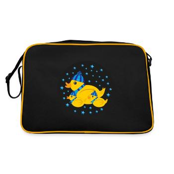 Drei Enten im Winter mit Sternen. - Retro Tasche - Schwarz/Gold - Hinten