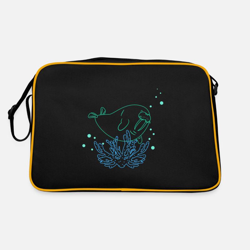 Walross, das unter Wasser schwimmt - Retro Tasche - Schwarz/Gold