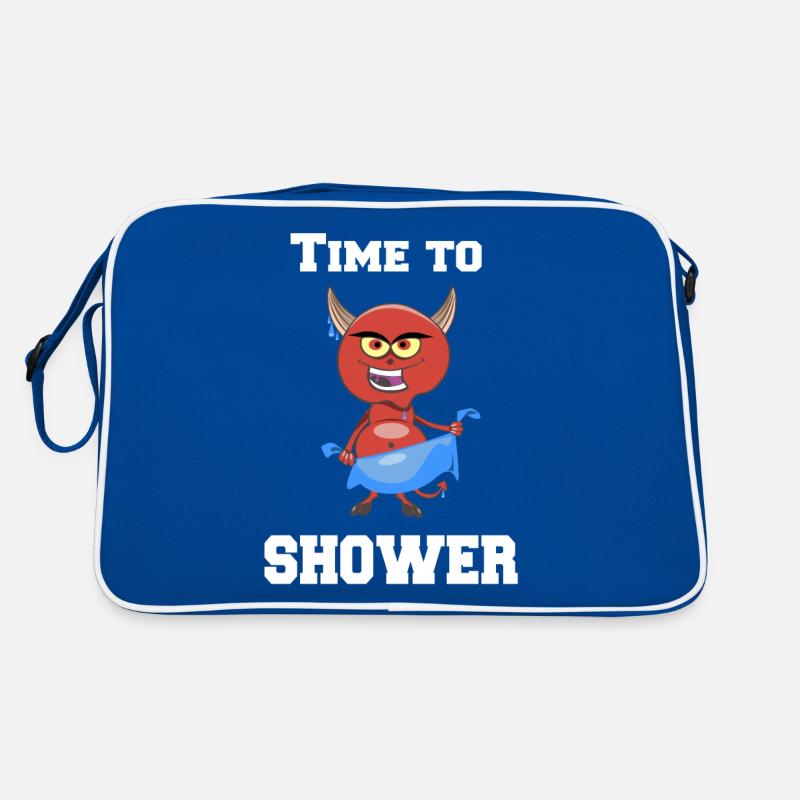 Zeit zu Duschen T-Shirt mit Dusch Teufel Retro Tasche