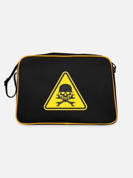 SKULL WAR HELM SCHLÜSSEL WERKZEUG LOGO - Retro Tasche - Schwarz/Gold - Hinten