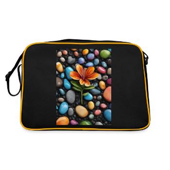 A flower in the middle of coloured pebbles - Retro Bag - black/gold - Back