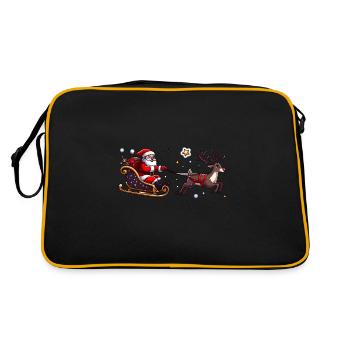 Weihnachtsmann mit Schlitten und Rentier - Retro Tasche - Schwarz/Gold - Hinten