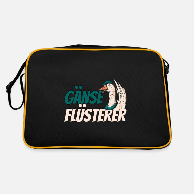 Gans Gänse Flüsterer Bauernhof Geschenk - Retro Tasche - Schwarz/Gold