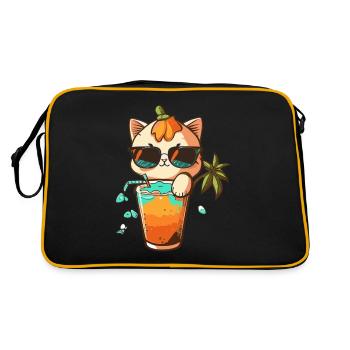 Katzenliebe: Strand und Cocktail - Retro Tasche - Schwarz/Gold - Hinten