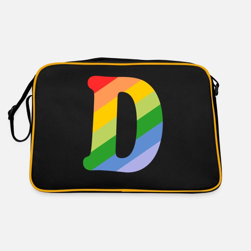 Buchstabe D Regenbogen - Retro Tasche - Schwarz/Gold