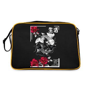 Yin und Yang Koi mit Rosen - Retro Tasche - Schwarz/Gold - Hinten