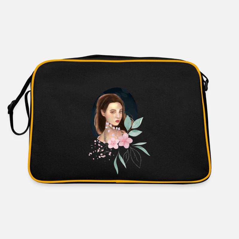 Prinzessin mit blumen - Retro Tasche - Schwarz/Gold