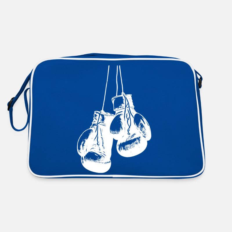 Conception de gants de boxe blancs suspendus. Conception de logo Sac Retro