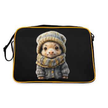 Animal d'hiver mignon avec des vêtements - Sac Retro - noir/or - Dos