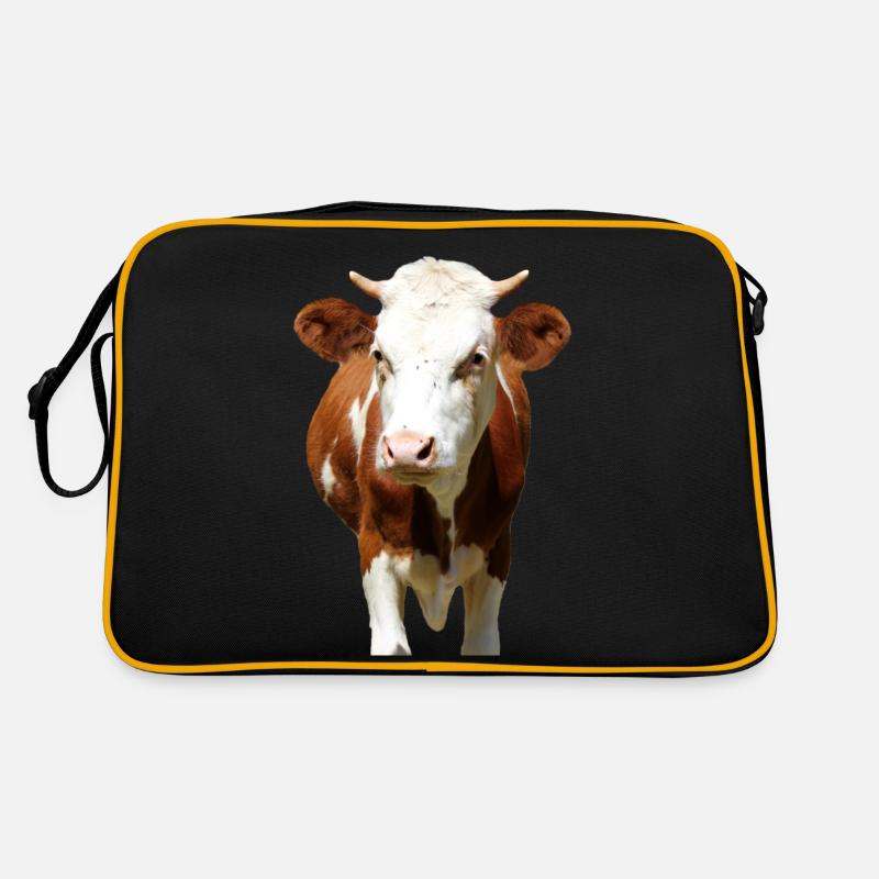 Kuh Kuhkopf - Retro Tasche - Schwarz/Gold
