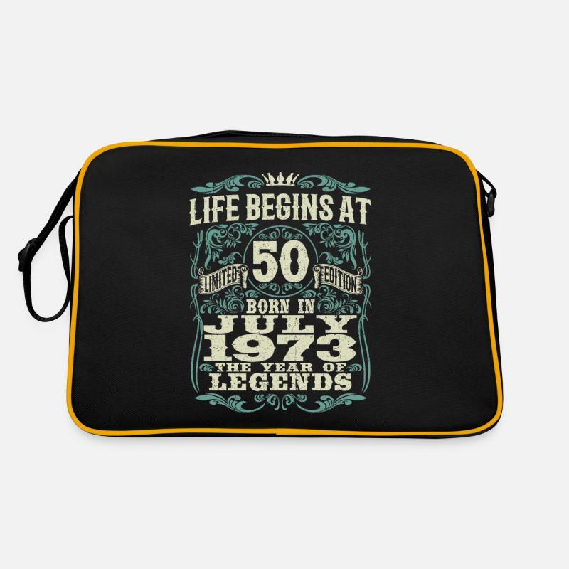 Das Leben beginnt mit 50 - geboren im Juli 1973 - Retro Tasche - Schwarz/Gold