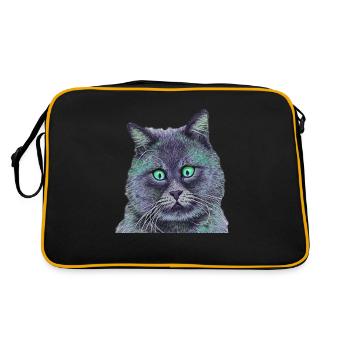 Cross-eyed cat,cat, squint, green eyes - Retro Bag - black/gold - Back