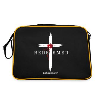 Erlöst durch das Blut Jesu - Epheser 1:7 - Retro Tasche - Schwarz/Gold - Hinten