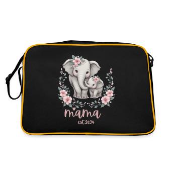 Mama 2024 Elephant Floral Wreath Celebration - Retro Tasche - Schwarz/Gold - Hinten