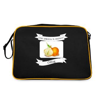 Öllig Zwiebel auf Kölsch, Köln ,Dialekt - Retro Tasche - Schwarz/Gold - Hinten