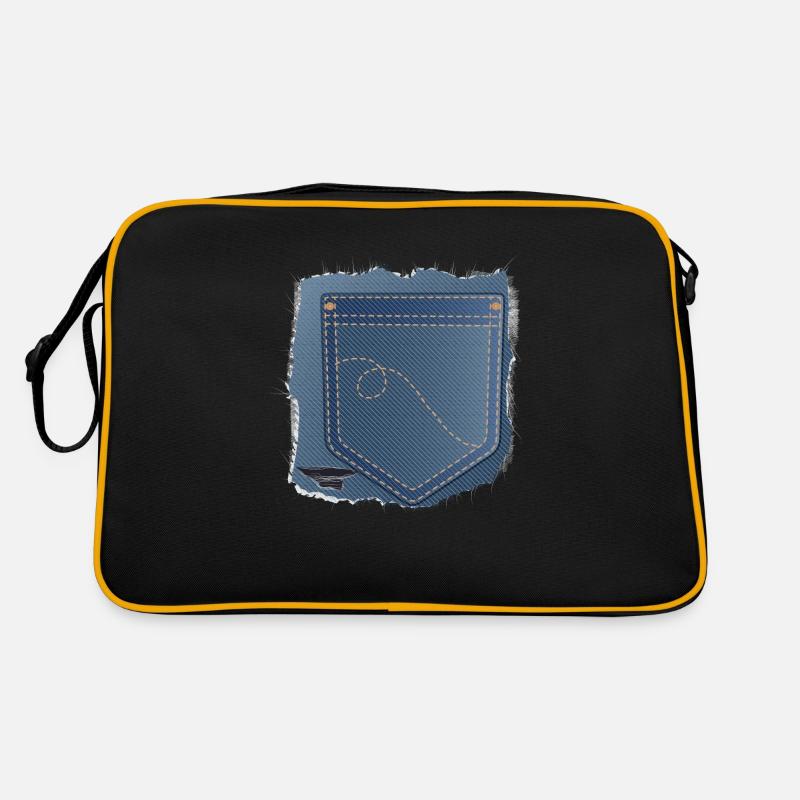 torn jeans fabric with trouser pocket Retro Bag