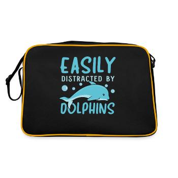 Abgelenkt von Delfinen Ocean Wildlife Sea Animal - Retro Tasche - Schwarz/Gold - Hinten