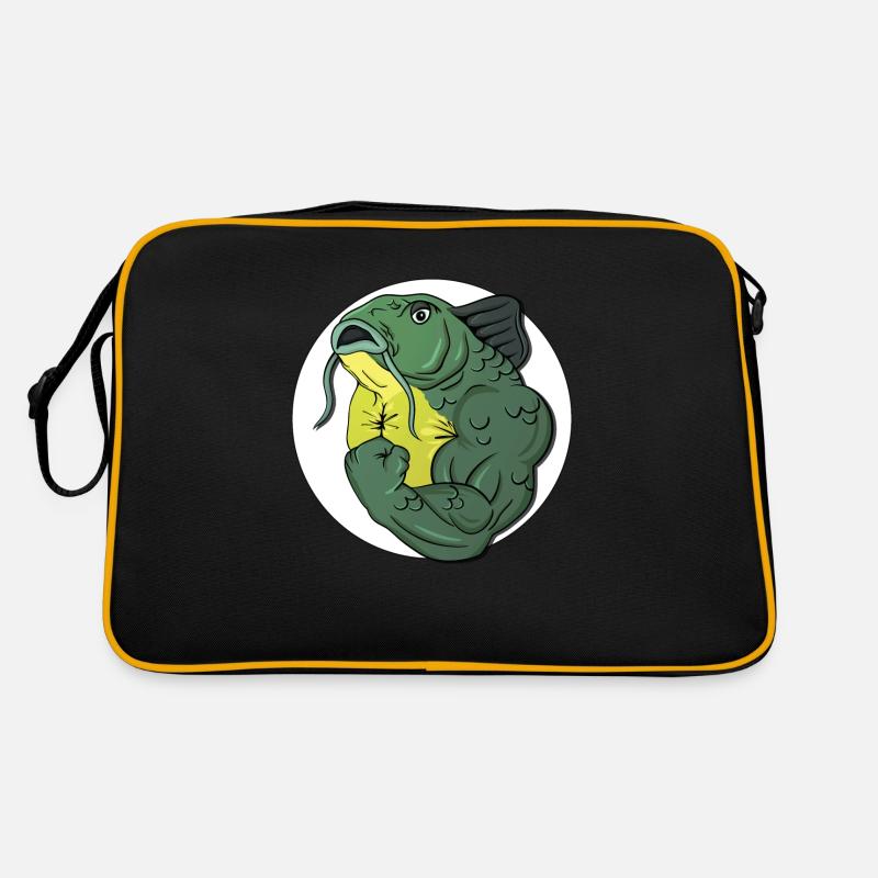 BadassFishing_white - Retro Tasche - Schwarz/Gold