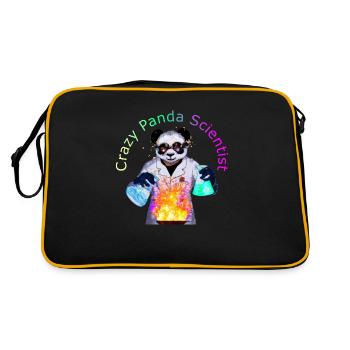 Crazy Panda Scientist - Retro Tasche - Schwarz/Gold - Hinten