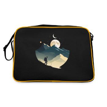 Backpacker in den Bergen, Mondschein - Retro Tasche - Schwarz/Gold - Hinten