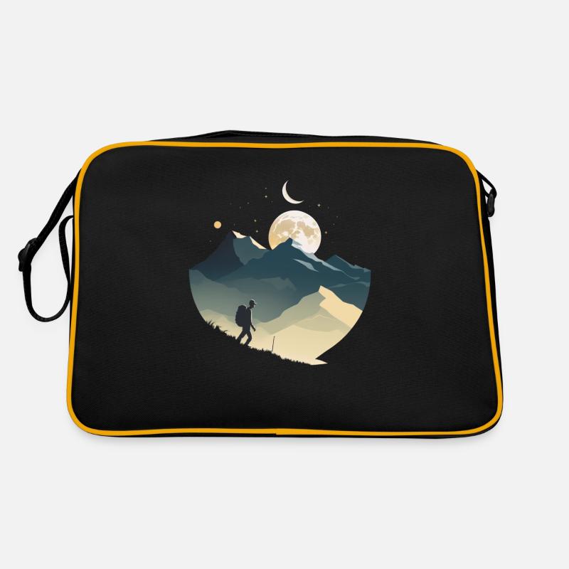 Backpacker in den Bergen, Mondschein Retro Tasche