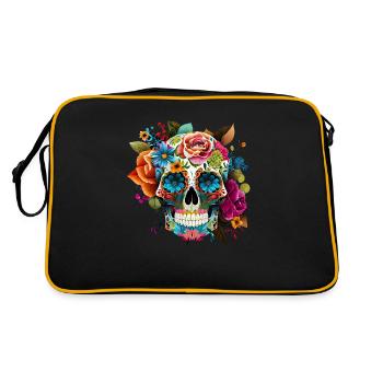 Crâne Fleurs Coloré - Sac Retro - noir/or - Dos