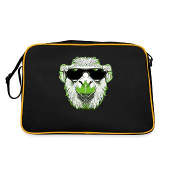 Cooles Lama mit Sonnenbrille grün - Retro Tasche - Schwarz/Gold - Hinten