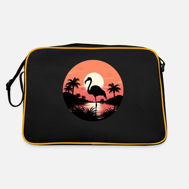 Tropical Flamingo - Retro Tasche - Schwarz/Gold