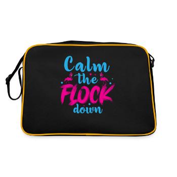 Flamingo Calm The Flock Down Lustiger rosa Vogel - Retro Tasche - Schwarz/Gold - Hinten
