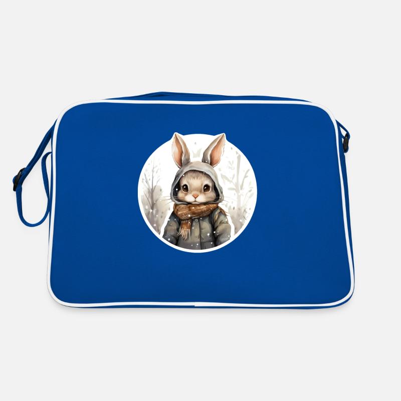 lapin mignon dans la neige avec veste et écharpe Sac Retro