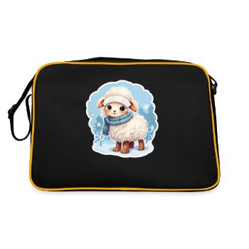 niedliches Schäfchen im frostigen Winter - Retro Tasche - Schwarz/Gold - Hinten
