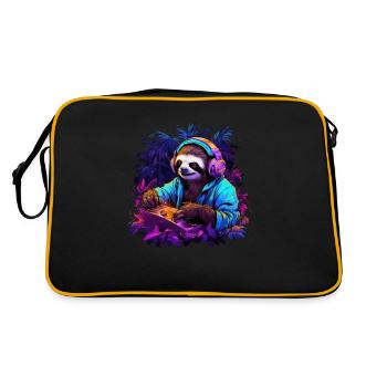 Cooles Faultier Design Faultier Dj Musik Musiker - Retro Tasche - Schwarz/Gold - Hinten