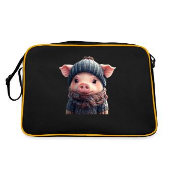 Niedliches Schweinchen - Retro Tasche - Schwarz/Gold - Hinten
