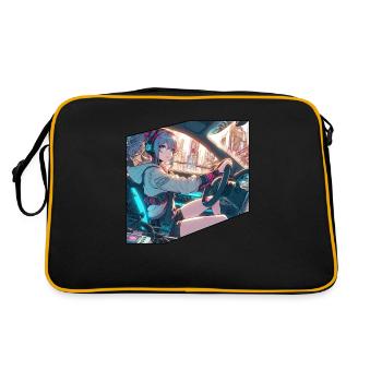 Manga CyberPunk Girl - Retro Tasche - Schwarz/Gold - Hinten