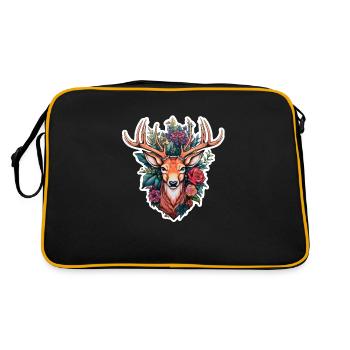 Tête de cerf avec des fleurs - Sac Retro - noir/or - Dos