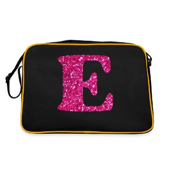Buchstabe e rosa Glitzer - Retro Tasche - Schwarz/Gold - Hinten
