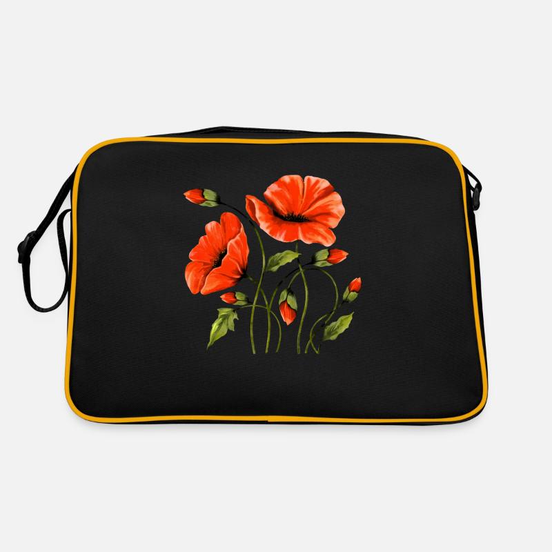 Blumen - Retro Tasche - Schwarz/Gold