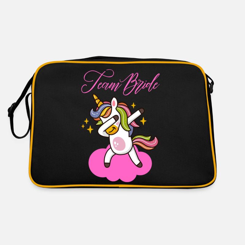 Junggesellinnenabschied Einhorn Team Bride rosa - Retro Tasche - Schwarz/Gold