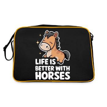 Pferd Pferde Reiten Pferdereiten Sprungreiten - Retro Tasche - Schwarz/Gold - Hinten
