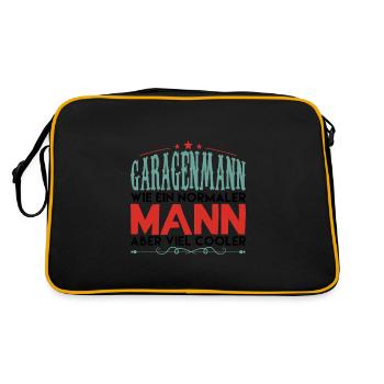 Valentines Garagenmann Mechaniker ! - Retro Tasche - Schwarz/Gold - Hinten