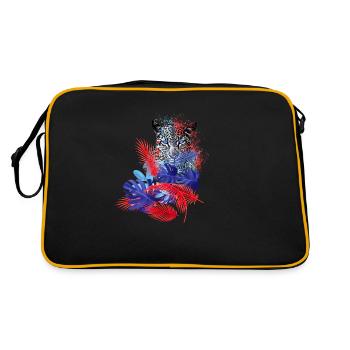 leopard, cat, wildcat, painting, leaves, jungle - Retro Bag - black/gold - Back