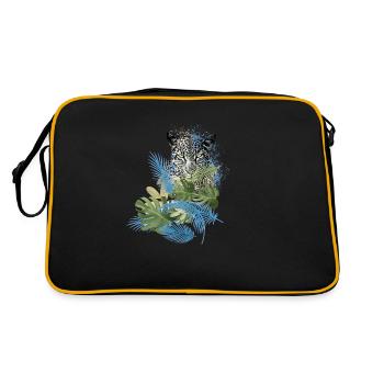 leopard, cat, wildcat, painting, leaves, jungle - Retro Bag - black/gold - Back