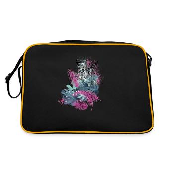 leopard, cat, wildcat, painting, leaves, jungle - Retro Bag - black/gold - Back