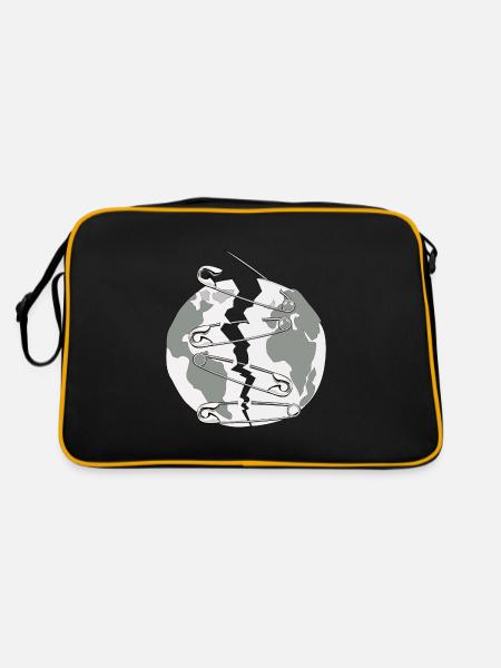Planet Erde mit Sicherheitsnadeln Umweltschutz - Retro Tasche - Schwarz/Gold - Hinten
