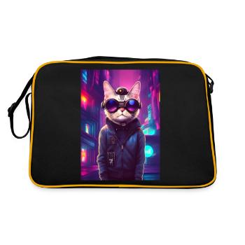 Techno Cat In Japan Neon City - Retro Tasche - Schwarz/Gold - Hinten