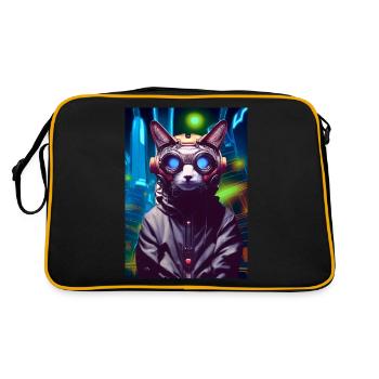 Techno Cat In Japan Neon City - Retro Tasche - Schwarz/Gold - Hinten