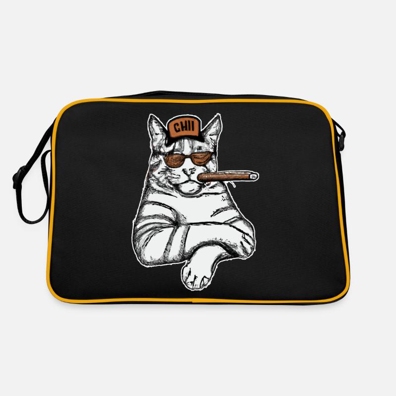 Katzen Katze Katzenshirt Katze Geschenkidee kitten - Retro Tasche - Schwarz/Gold