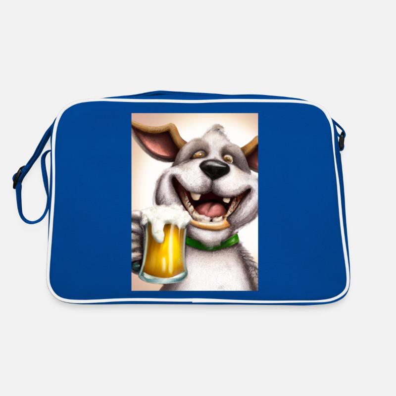 Lustiger Hund mit Bier Retro Tasche