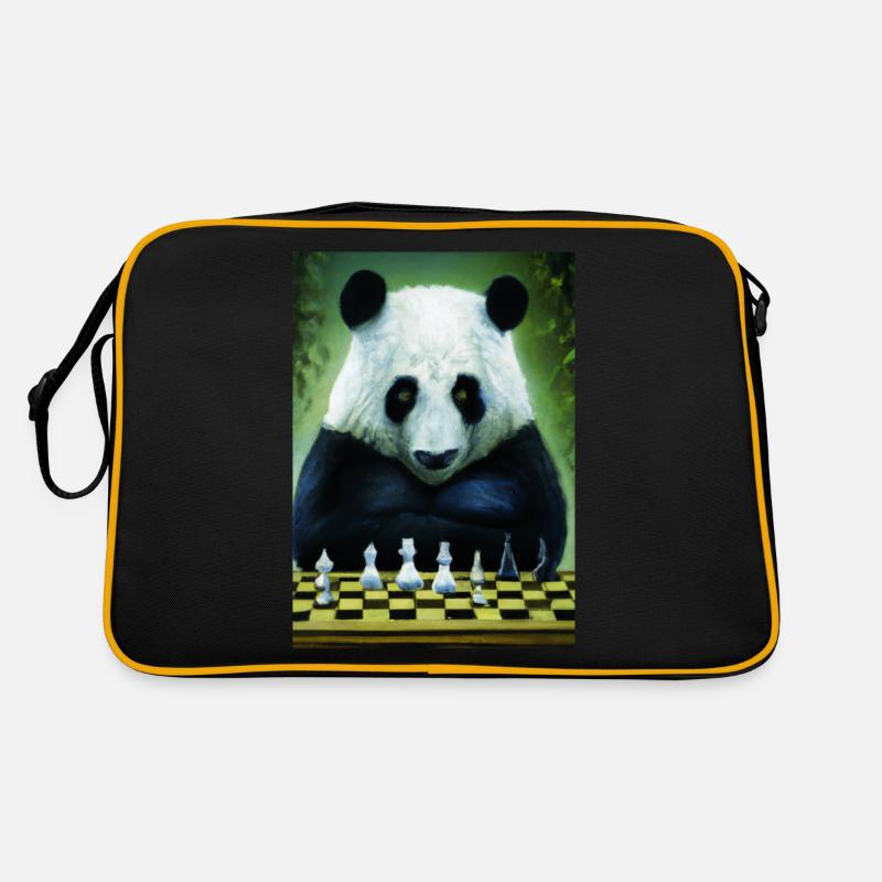 Panda spielt Schach Retro Tasche